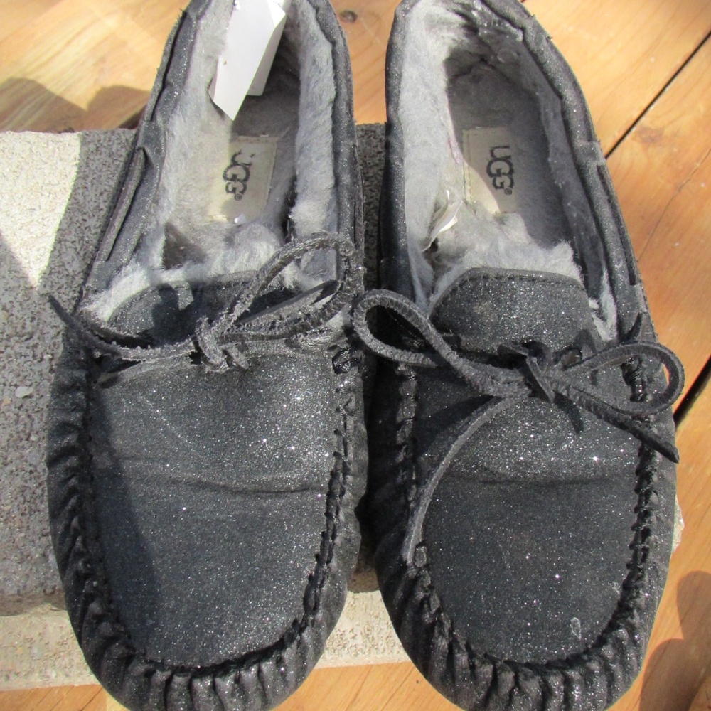 UGG Dakota Sparkle moccasin slippers in black. 
Product Features